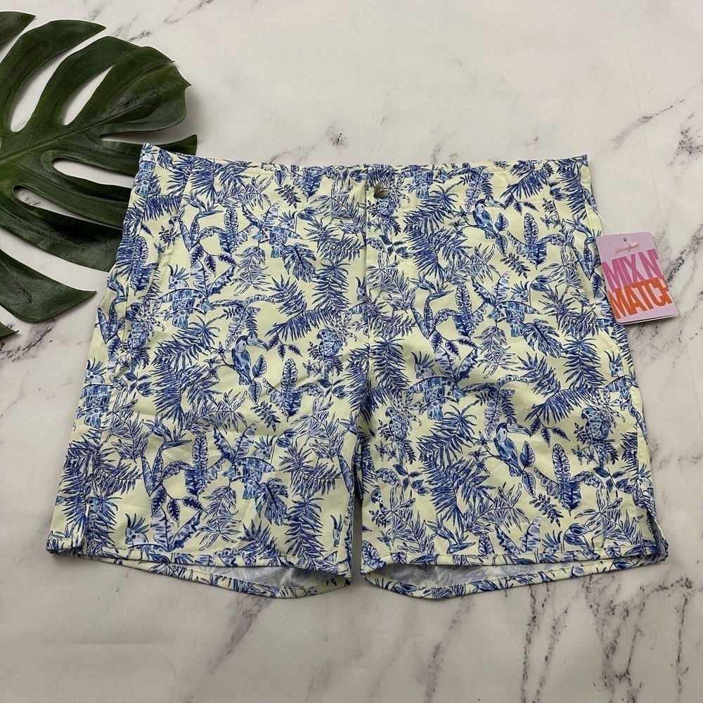 Kortni Jeane Mens Boardies Swim Trunks Size 36 New Blue Green Tropical Unlined